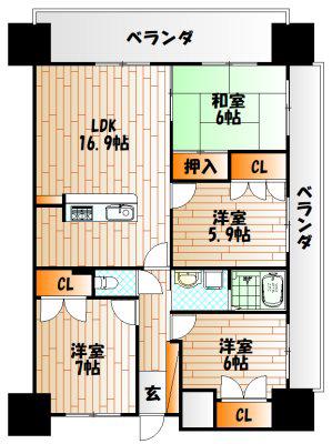 シャトレ大手町N棟(4LDK/12階)の間取り写真
