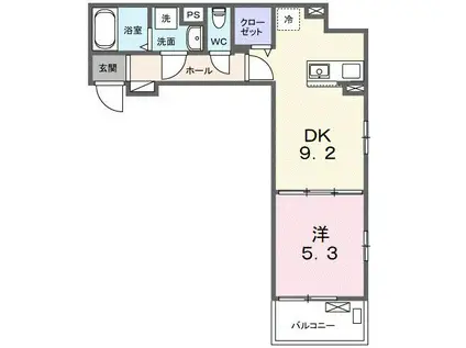 ヒカルサ熊谷曙町(1DK/2階)の間取り写真