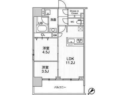 ジェノヴィア浅草Vスカイガーデン(2LDK/6階)の間取り写真