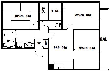 メイコウマンション(3DK/1階)の間取り写真