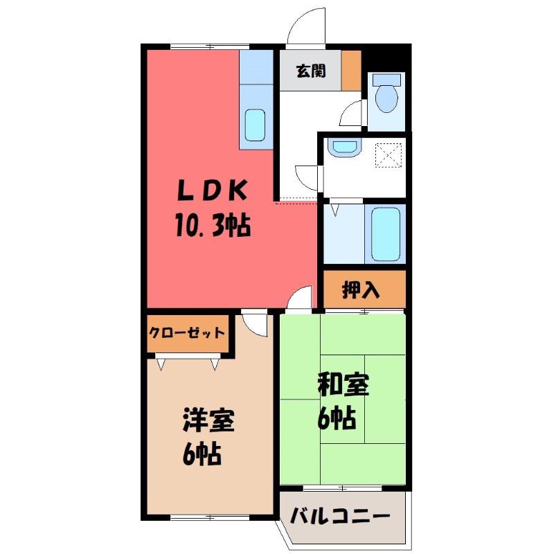 シーバハイツ(2LDK/3階)の間取り写真