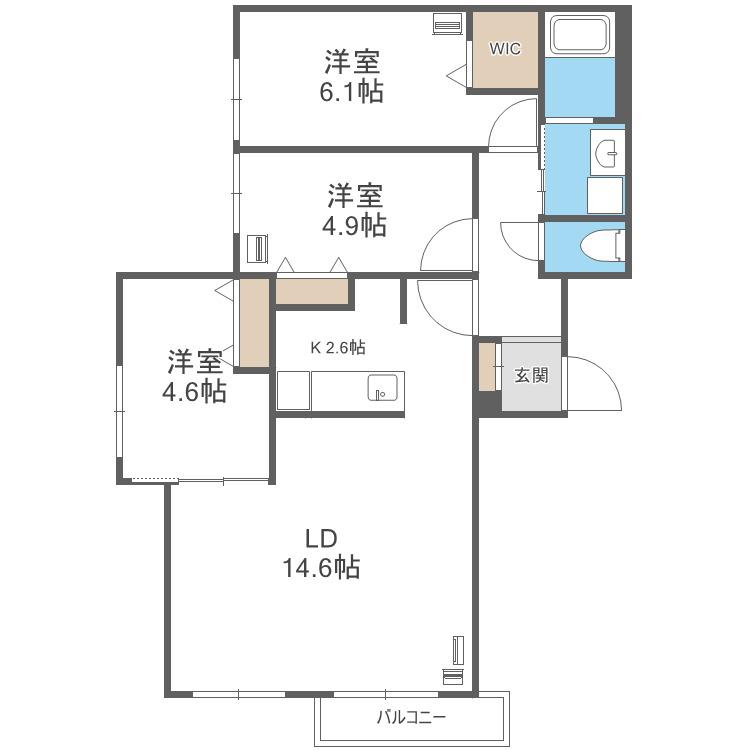 アルファスクエア円山2条(3LDK/4階)の間取り写真