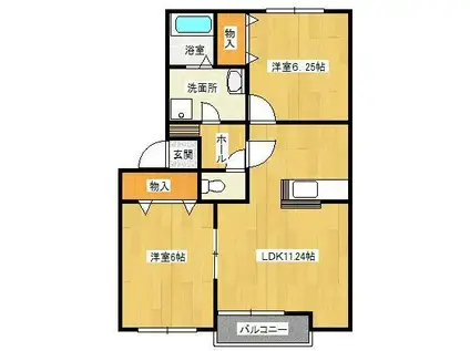 ルボア平喜(2LDK/1階)の間取り写真