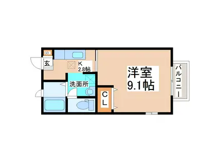 グレイスコートB(1K/1階)の間取り写真