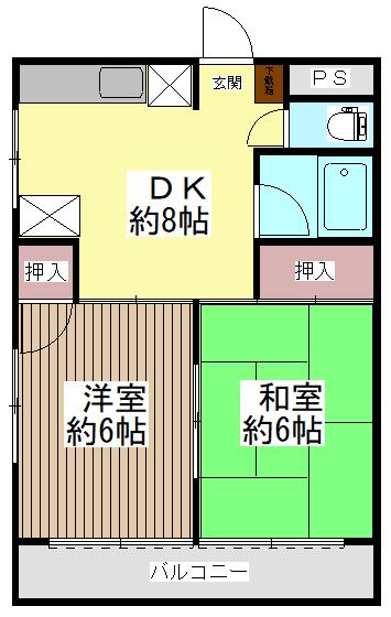 コスモリード船橋イースト(2DK/6階)の間取り写真