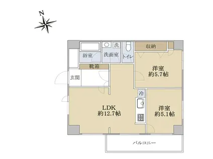 ヒルクレスト堀江(2LDK/2階)の間取り写真