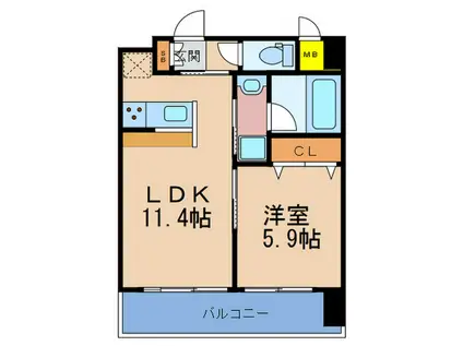 ディームス御幣島(1LDK/9階)の間取り写真
