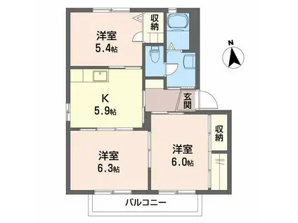 プラウシードIII(3K/2階)の間取り写真