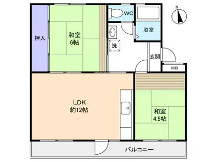 高津団地6街区16棟(2LDK/5階)の間取り写真