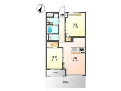 グレイシャスヴィラ(2LDK/1階)の間取り写真