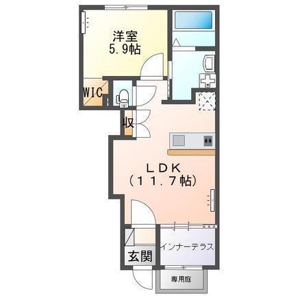 ベラ フェリシア亀川中央(1LDK/1階)の間取り写真