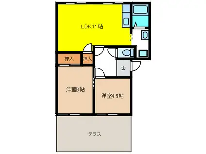 名鉄尾西線 観音寺駅(愛知) 徒歩10分 2階建 築36年(2LDK/1階)の間取り写真