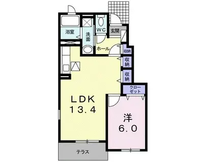 西鉄天神大牟田線 桜台駅(福岡) 徒歩4分 2階建 築14年(1LDK/1階)の間取り写真