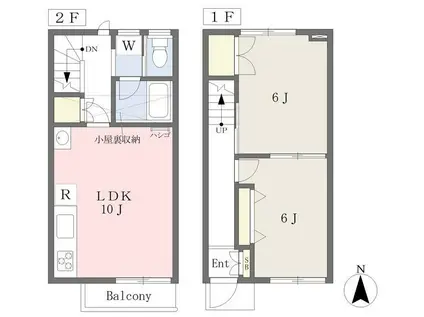 君津テラスハウスA(2LDK/1階)の間取り写真