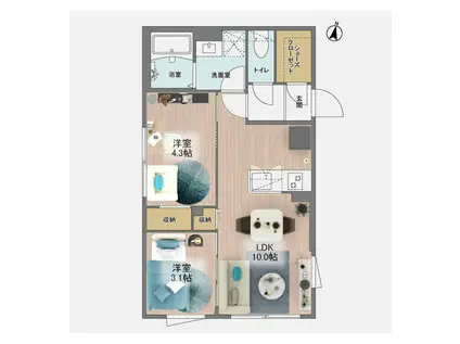 ウェルスクエア方南町II(2LDK/1階)の間取り写真