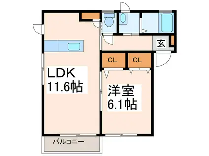 ラフォーレ竹下 (1LDK/2階)の間取り写真