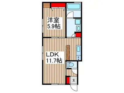 ブライトサム千間台東III(1LDK/1階)の間取り写真