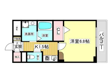 ヴィラ甲東園(1K/2階)の間取り写真