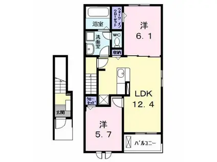 グランディールC-1(2LDK/2階)の間取り写真