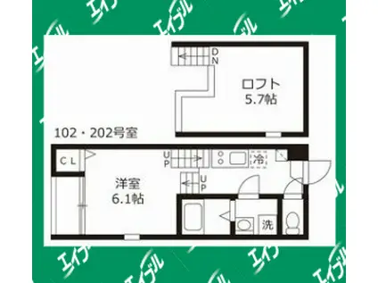 ハーモニーテラス鶴田II(1K/2階)の間取り写真