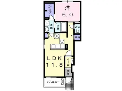 BIORLA 的ヶ浜B(1LDK/1階)の間取り写真