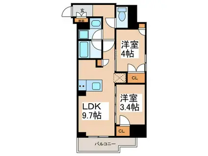 THE GATEHOUSE浅草雷門(2LDK/2階)の間取り写真