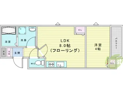 HGS服部天神(1LDK/2階)の間取り写真