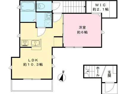 ハウス花梨(1LDK/2階)の間取り写真