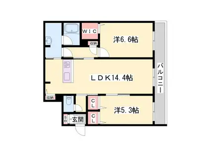 シャーメゾン クレア南今宿(2LDK/2階)の間取り写真