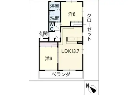 グロワールB棟(2LDK/1階)の間取り写真