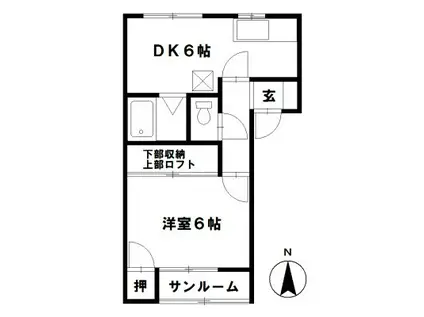 ツェルトハイム(1DK/2階)の間取り写真