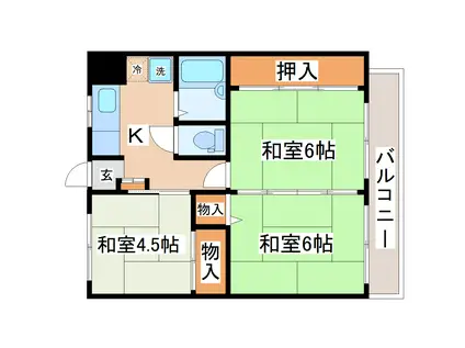 大手町YKハイツA(3K/2階)の間取り写真