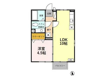 ルミナスハイムI/II(1LDK/2階)の間取り写真