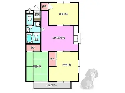 アベール今里(3LDK/1階)の間取り写真