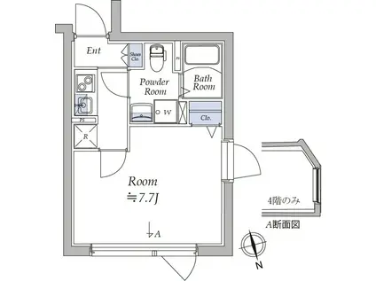 アトリオフラッツ戸越(1K/4階)の間取り写真