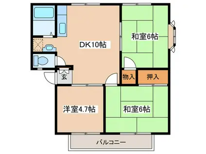 ハイツ田園A(3DK/2階)の間取り写真
