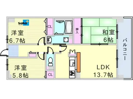 学園シティコート(3LDK/16階)の間取り写真