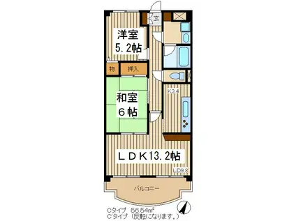 ヴィラカターラ(2LDK/2階)の間取り写真