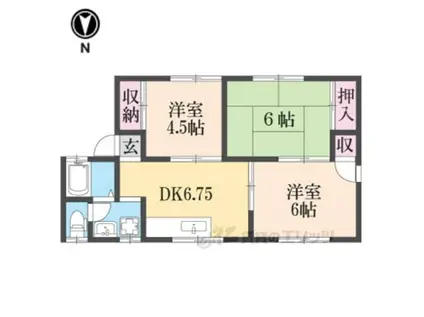 USハイツ(3DK/1階)の間取り写真