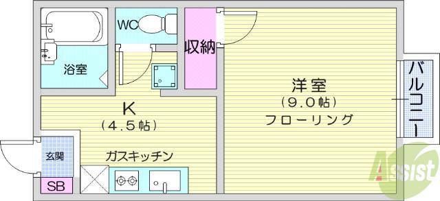 プレジオ泉崎B(1K/2階)の間取り写真