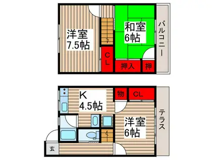 セントヒルズ北丘(3K/1階)の間取り写真
