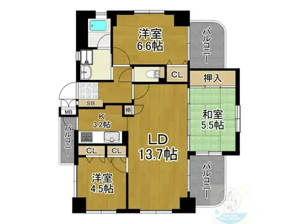 ロマネスク箱崎第3(3LDK/12階)の間取り写真
