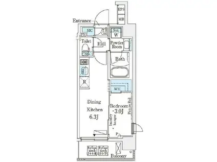 IPSE住吉(1DK/6階)の間取り写真