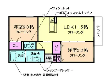 シャーメゾン石橋(2LDK/1階)の間取り写真