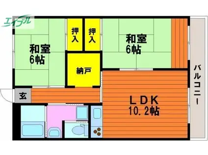 第2アルバマンション(2LDK/2階)の間取り写真