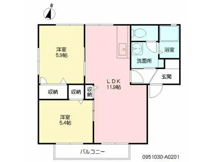 グリーンハウス城角A(2LDK/2階)の間取り写真