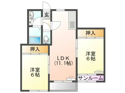エクセレント福乃宮(2LDK/1階)の間取り写真