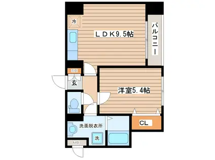 県庁前レジデンス(1LDK/8階)の間取り写真