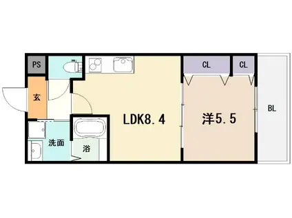 フィオーレ八戸ノ里II(1LDK/2階)の間取り写真