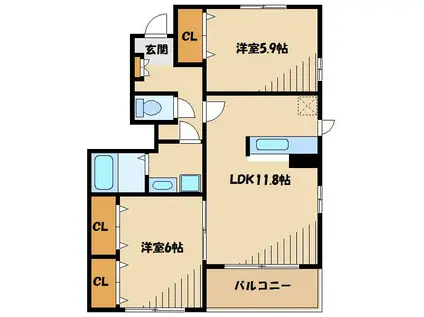 グラン・シェルIII(2LDK/1階)の間取り写真